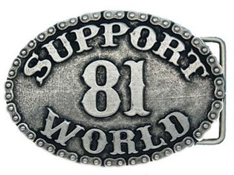GÜRTELSCHNALLE aus Metall, versilbert „SUPPORT 81 WORLD“ - REDANDWHITESTORE