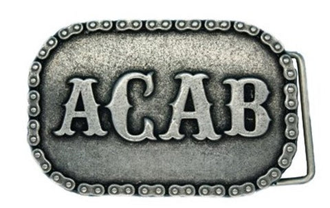 GÜRTELSCHNALLE aus Metall, versilbert „ACAB“ - REDANDWHITESTORE