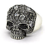 SILBER RING „TOTENKOPF MIT ZIRKONIA UND ROSE“ weiße Steine - REDANDWHITESTORE