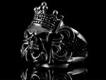 TOTENKOPF RING MIT KRONE - ROCHENLEDER - REDANDWHITESTORE