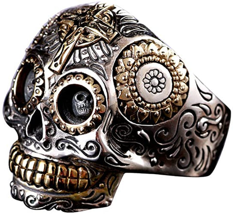 SILBER RING „DIA DE LOS MUERTOS“ Bicolor - REDANDWHITESTORE