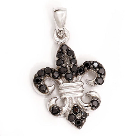 SILBER ANHÄNGER „FLEUR-DE-LIS“ mit schwarzen Steinen - REDANDWHITESTORE