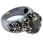 SILBER RING „KRONE ONYX UND LILIENKREUZ“ - REDANDWHITESTORE