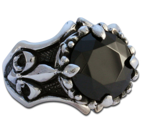 SILBER RING „KRONE ONYX UND FLEUR-DE-LIS“ - REDANDWHITESTORE
