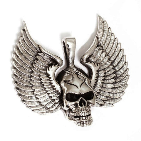 SILBER ANHÄNGER „GEFLÜGELTER TOTENKOPF“ - REDANDWHITESTORE